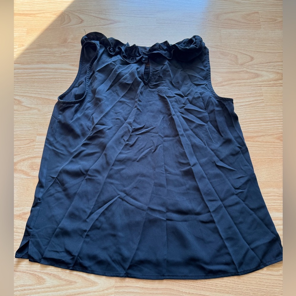 Talbots Black Ruffle Neck Blouse chic essential office business classic solid - Picture 4 of 4